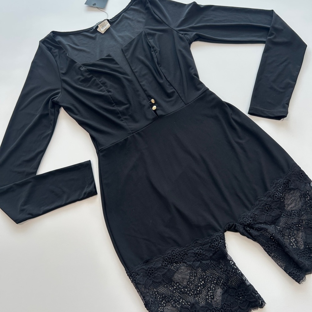 Elegant Black Lace-Trimmed Bodysuit